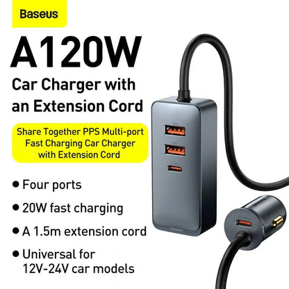 4 - Port USB Car Charger | Baseus 120W Fast Charger - MJ Gadgets