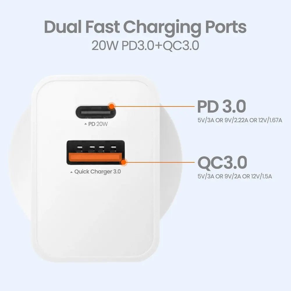 20W USB Charger iQuick PD3.0 + QC3.0 - White - MJ Gadgets