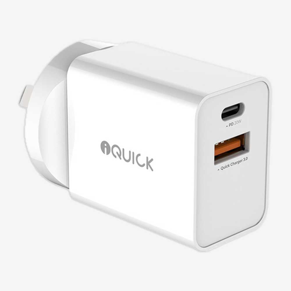 20W USB Charger iQuick PD3.0 + QC3.0 - White - MJ Gadgets