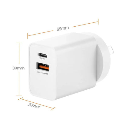 20W USB Charger iQuick PD3.0 + QC3.0 - White - MJ Gadgets