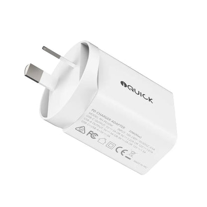 20W USB Charger iQuick PD3.0 + QC3.0 - White - MJ Gadgets