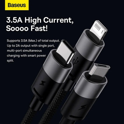 3 - in - 1 Charging Cable | Baseus Multi - Device Fast Charger - MJ Gadgets