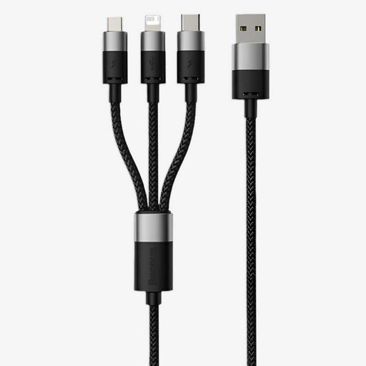 3 in 1 Charging Cable USB - A to Micro - USB / Lightning / USB - C, Baseus StarSpeed 3.5A 1.2m - Black - MJ Gadgets