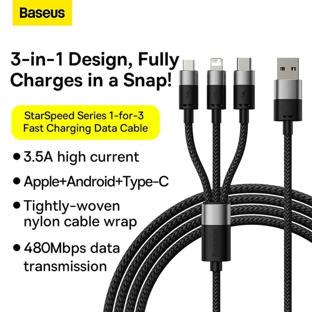 3 - in - 1 Charging Cable | Baseus Multi - Device Fast Charger - MJ Gadgets