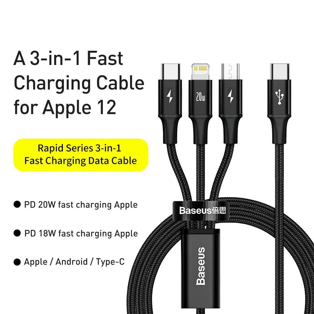 3 - in - 1 Charging Cable | PD 20W Fast Charging by Baseus - MJ Gadgets