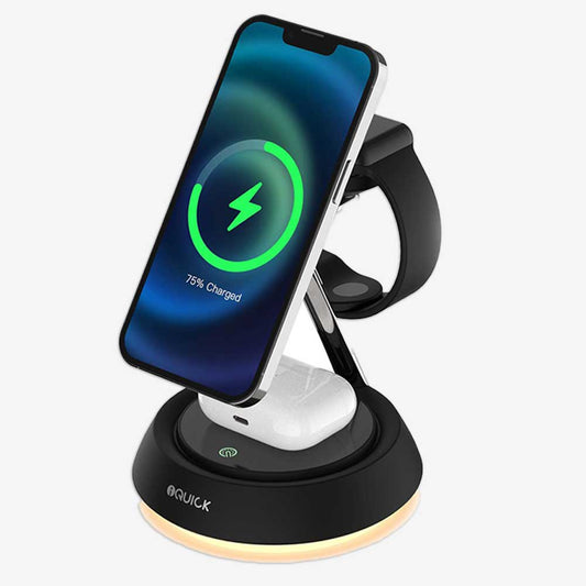 3 - in - 1 Wireless Charging Station With MagSafe for iPhone, Apple Watch and AirPods With Ambient Light - MJ Gadgets