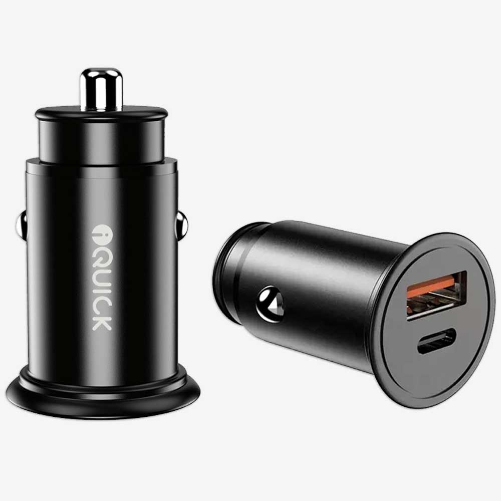 38W USB Fast Car Charger Dual USB - A & USB - C Ports iQuick CQ2 - Black - MJ Gadgets