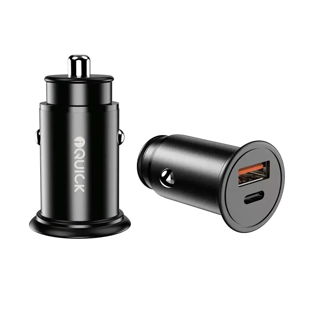 38W USB Fast Car Charger Dual USB - A & USB - C Ports iQuick CQ2 - Black - MJ Gadgets