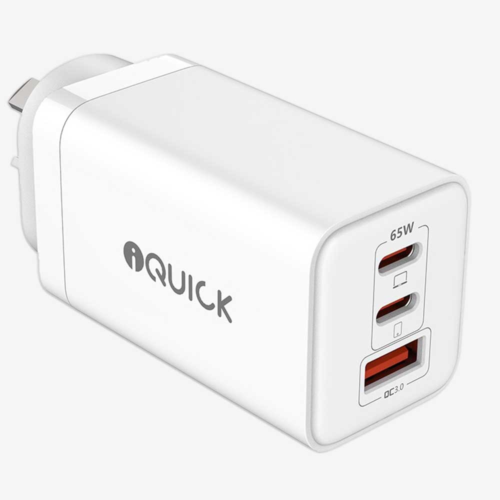 Fast Charger | iQuick 65W Triple Port GaN Plug - MJ Gadgets