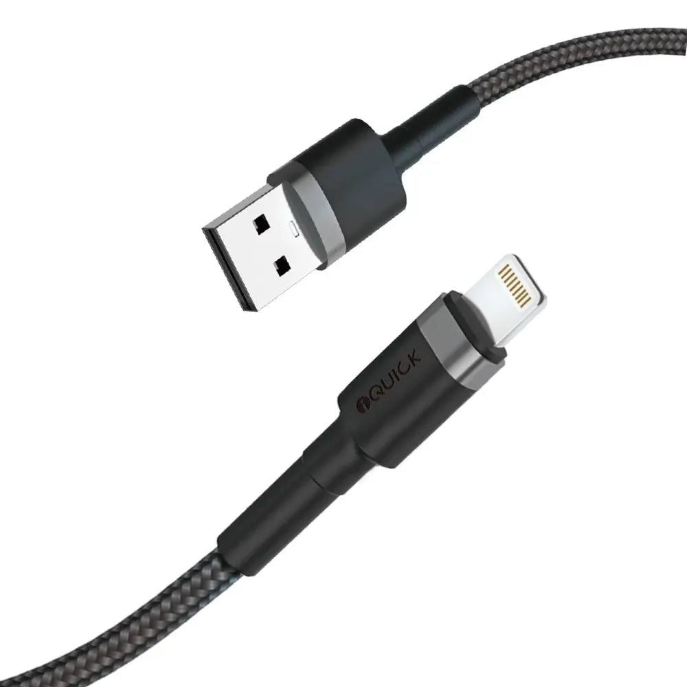 USB - A to Lightning Cable (Fast Charging and Braided) iQuick 0.3M, 1M, 2M or 3M - Black - MJ Gadgets