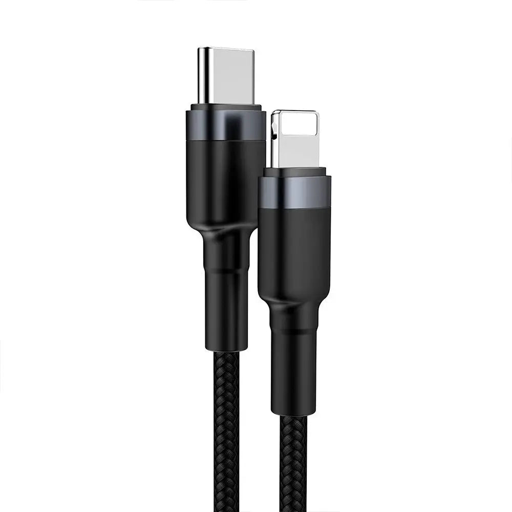 USB - C to Lightning Cable (Fast Charging and Braided) iQuick 1M or 2M - Black - MJ Gadgets