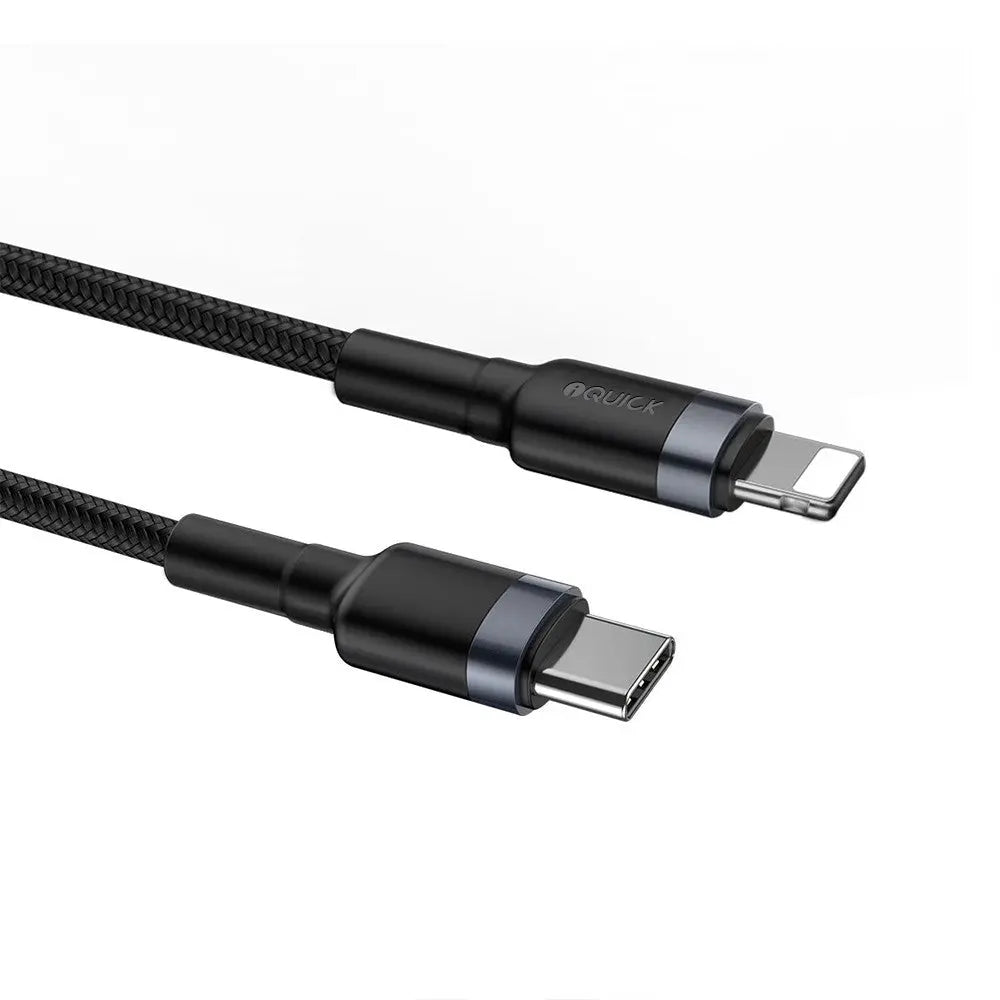 USB - C to Lightning Cable (Fast Charging and Braided) iQuick 1M or 2M - Black - MJ Gadgets