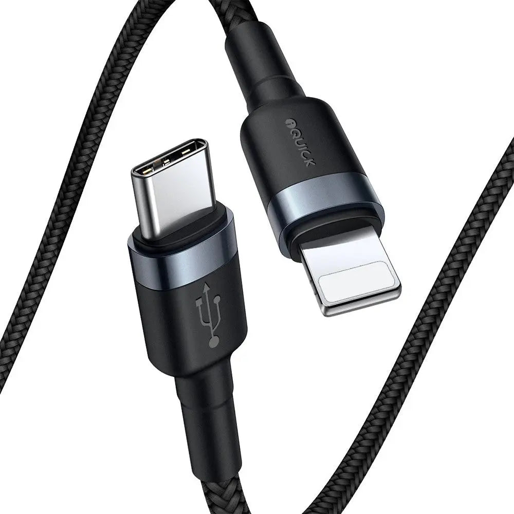 USB - C to Lightning Cable (Fast Charging and Braided) iQuick 1M or 2M - Black - MJ Gadgets