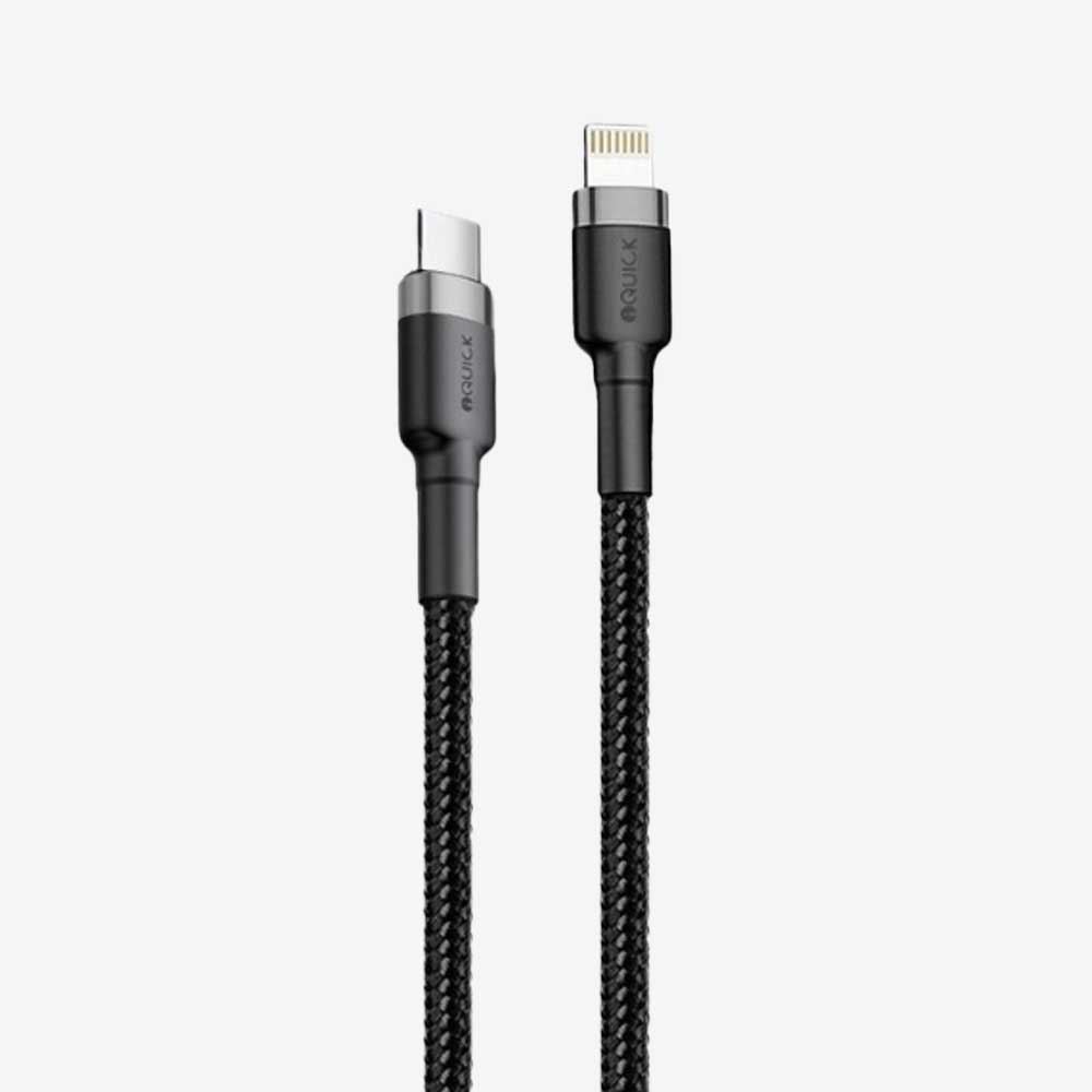 USB - C to Lightning Cable (Fast Charging and Braided) iQuick 1M or 2M - Black - MJ Gadgets