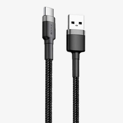 USB - C to USB - A Cable iQuick (Fast Charging & Braided) 0.3M or 3M - Black - MJ Gadgets