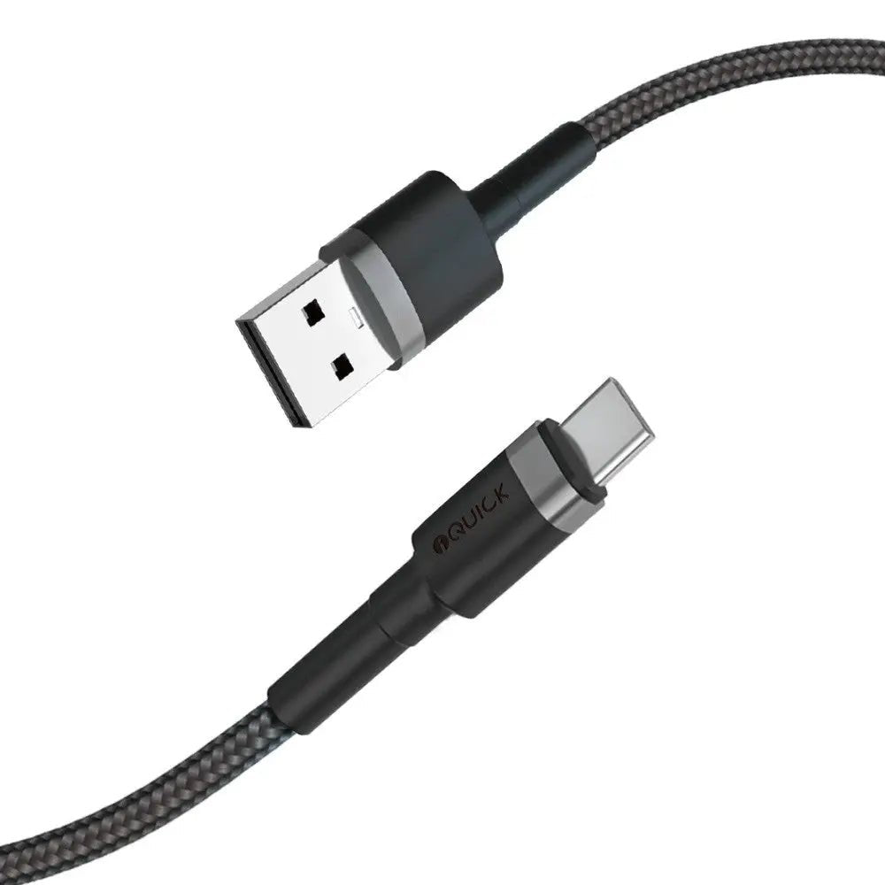 USB - C to USB - A Cable iQuick (Fast Charging & Braided) 0.3M or 3M - Black - MJ Gadgets