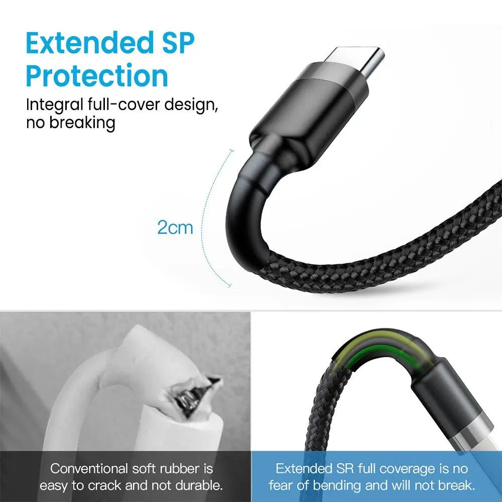 USB - C to USB - C Cable (Fast Charging and Braided) iQuick 0.3M 1M, 2M or 3M - Black - MJ Gadgets