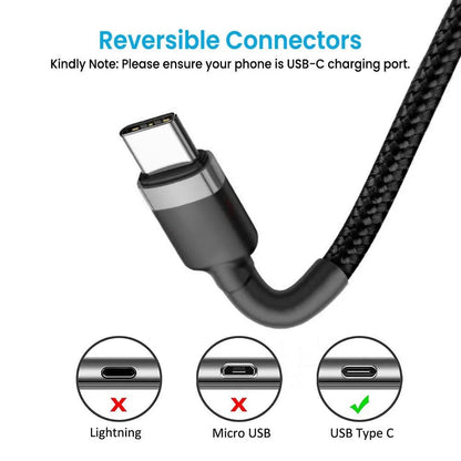 USB - C to USB - C Cable (Fast Charging and Braided) iQuick 0.3M 1M, 2M or 3M - Black - MJ Gadgets