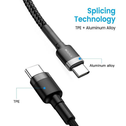 USB - C to USB - C Cable (Fast Charging and Braided) iQuick 0.3M 1M, 2M or 3M - Black - MJ Gadgets